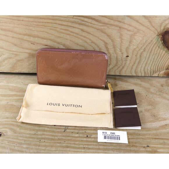 Louis Vuitton Wallet Zip Around Monogram Vernis Zippy Rose Velours Brown Italy - Picture 1 of 16